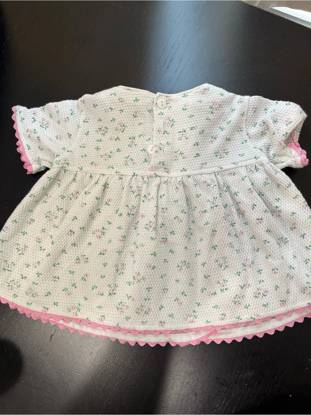Vintage Sesame Street tiny wild blossoms Floral Textured Dress with Pink trim